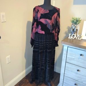 Women's Black Velvet Burnout Silk Goth Maxi Dress